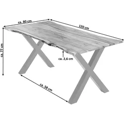 Esstisch Akazie naturfarben 120 x 80 cm X-Gestell silber YVONNE