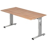 Hammerbacher höhenverstellbarer Schreibtisch nussbaum rechteckig, C-Fuß-Gestell silber 160,0 x 80,0 cm