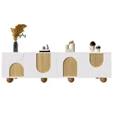 Okwish TV-Lowboard 175x38x50 cm Weiß/Natur MDF