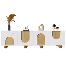 Okwish TV-Lowboard 175x38x50 cm Weiß/Natur MDF