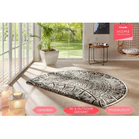freundin Home Collection Teppich Lilja Wendeteppich", schwarz (schwarz, creme), H:5mm Ø:240cm, Polypropylen (PP), Freundin Home Collection Teppiche, Teppich, In-& Outdoor, beidseitig, Wetterfest, Balkon, Garten, Wohnzimmer
