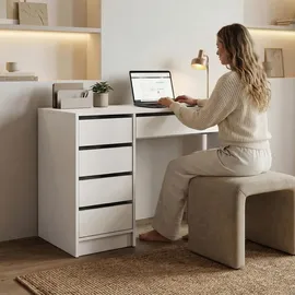 beautysofa SCHREIBTISCH Malta mit 5 Schubladen, grifflos, Weiß