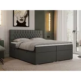 MKS Meble Boxspringbett 180x200 mit Matratze und Topper, Boxspringbett 180x200 mit Bettkasten und Kopfteil - PERA - Dunkelgrau Kunstleder - H3