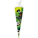 Goldbuch 98 133 Schultüte 85 cm Stürmer, Zuckertüte 6-eckig, Geschenktüte mit Fußballer-Motiv, Geschenkverpackung aus Lackkarton, Einschulungstüte mit Netzverschluss, ca. 85 x 24 x 20 cm, grün