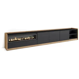 SKRAUT HOME Lowboard 310x50x37 cm Schwarz Eiche Holzwerkstoff