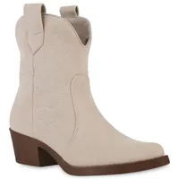 VAN HILL Damen Stiefeletten Cowboy Boots Schuhe 211600 Beige