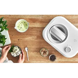 Springlane Eismaschine Eni 1 L mit selbstkühlendem Kompressor 100 W, Eiscremebereiter mit entnehmbarem Eisbehälter inkl. Eisbehälter für Speiseeis grau 4er-Set 400 ml