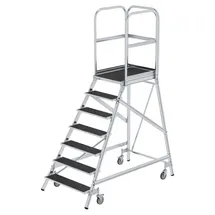 MUNK Podesttreppe eins. begehbar mit Federrollen 7 Stufen 192 cm Aluminium
