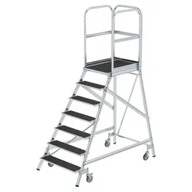 MUNK Podesttreppe eins. begehbar mit Federrollen 7 Stufen 192 cm Aluminium