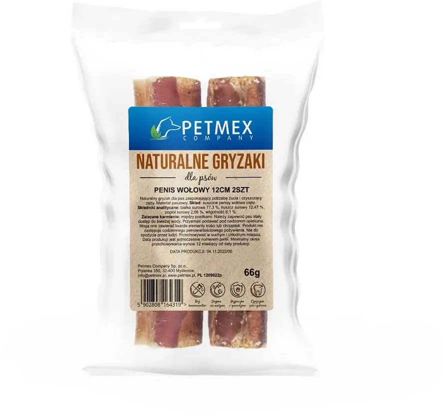 PETMEX Rindfleisch Penis-Kausnack schneiden 12cm 2pcs natürlichen Hund kauen