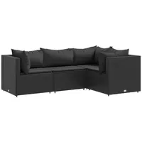 vidaXL 4-tlg Garten-Lounge-Set mit Kissen Schwarz Poly Rattan Modell 25