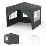 Froadp Garten Pavillon mit 4 Seitenwände 3x3 m Festzelt Wasserdicht Partyzelt Stahlkonstruktion Gartenpavillon Markisen Sonnenschutz Bierzelt für Garten Markt Hochzeit, Anthrazit
