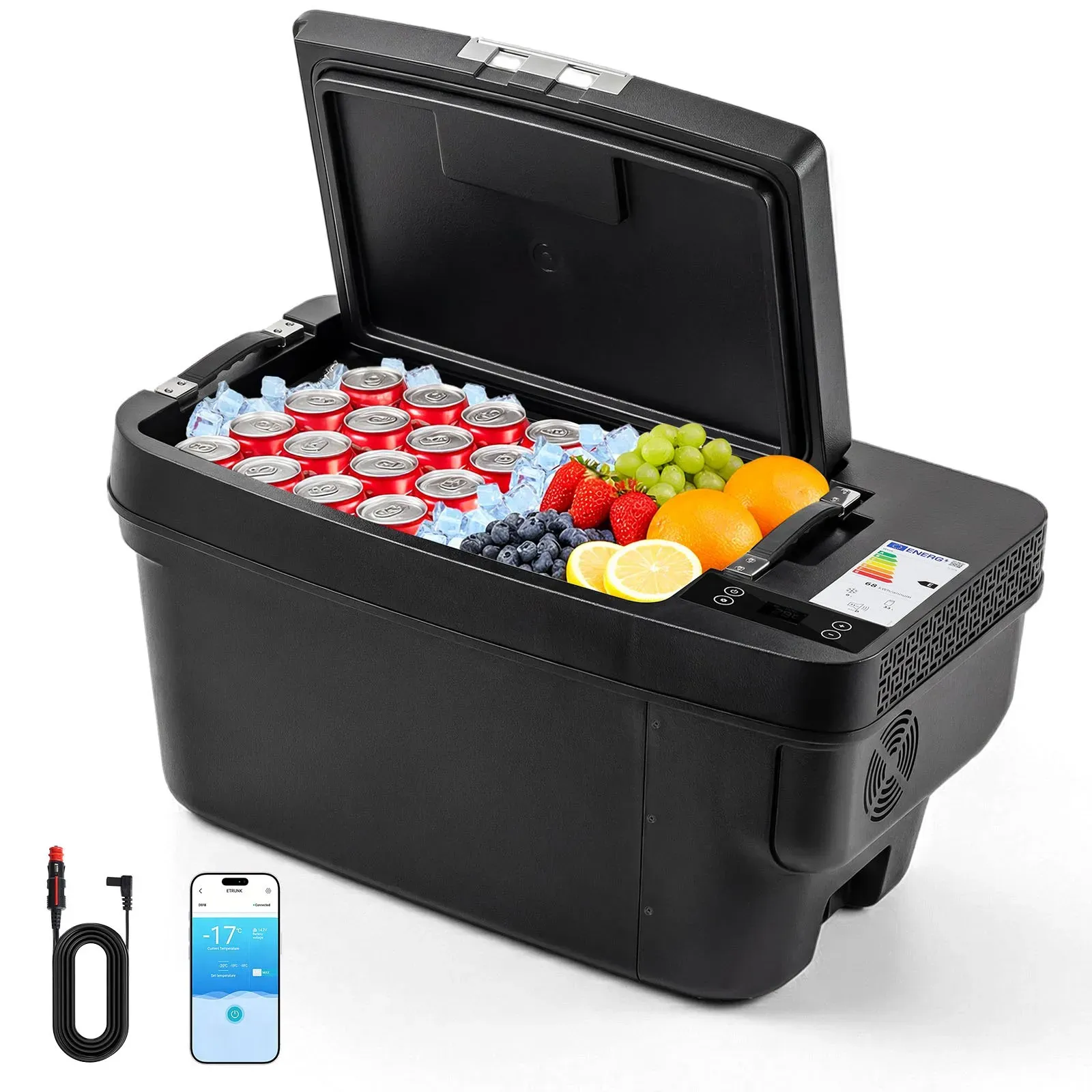 VEVOR Kompressor Kühlbox 35 L, Auto Kühlschrank für Tesla Model Y, Tragbare Gefrierbox mit App-Steuerung, 12V/24V DC, -22°C bis 10°C, Elektrische Kühltasche, Cool Box für Reisen & Camping