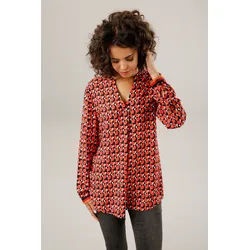 Schlupfbluse, mit farbenfrohem, graphischem Druck, Gr. 36, schwarz-rot-orange-weiß, , 33325868-36