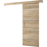 MINIO go for it, Zimmertür "SALWADOR IV", silberne Zierleiste und Türgriff, mit Selbstschließmechanismus, Sonoma Eiche Farbe - Beige/Bronze/Braun/Hellbraun/milchig/Silber