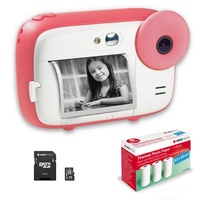 AGFA Photo Realikids Instant Cam + 1 Micro-SD-Karte 32 GB + 3 Rollen Thermopapier ATP3WH – Sofortbildkamera für Kinder, LCD-Display 2,4 Zoll, Selfie-Spiegel und Fotofilter – Rosa