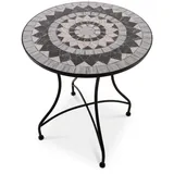 Raburg Gartentisch Mosaiktisch, Balkon- und Terrassentisch, 60 cm Ø, 72 cm hoch, Mayla (rund), liebevolle Handarbeit, Mosaikmuster, schwarzes Metallgestell blau|grau