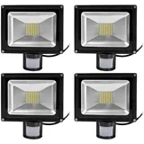 Greenmigo 4pcs 50W LED Strahler Fluter Licht Warmweiss mit Bewegungsmelder,Außenstrahler Wandstrahler Schwarz Aluminium IP65 Wasserdicht AC 85 - 265V