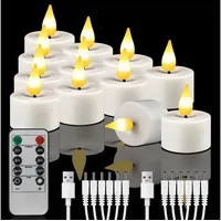 kisidus LED-Teelichter Wiederaufladbar LED Teelichter mit Timer Fernbedienung USB-Kabel, Flammenlose LED Teelichter Dimmbar für Hochzeiten Partys