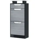 Vladon Schuhschrank Fiesta V2 (Schuhkipper für 8 Paar Schuhe, mit 2 Klappen, Schublade und Glasablage) Schwarz matt/Avola-Anthrazit, Mulden in Weiß Hochglanz (46x104x23 cm) grau
