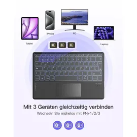 Inateck Tablet Tastatur mit Touchpad,KI-Funktion,Ultra Slim Tastatur für Windows, iPad OS, Android, iOS-Systeme,7-Farbiger Hintergrund Beleuchtung,Unterstützen Selbst Entwickelte App,QWERTZ,KB01104