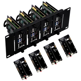 GeeekPi 10 Zoll 2U Rack Mount für Raspberry Pi 5, mit 4PCS PCIe auf M.2 NVMe SSD Adaptern, kompatibel mit DeskPi RackMate T1/T0/T2/T0 Plus/T1 Plus/TL1 & 10-Zoll-Serverschrank