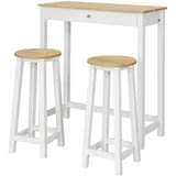 SoBuy Bartisch Set 3-teilig 2 Hocker 75 x 120 x 60 cm Beige/Weiß