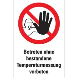 Aufkleber I Verbots-Kombischild Betreten ohne Temperaturmessung verboten, Folie, 200x300mm