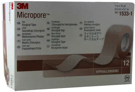 3M Micropore Hypoallergenes Vliespflaster 2,5cm x 9,1m Rollen 12 (1533-1)