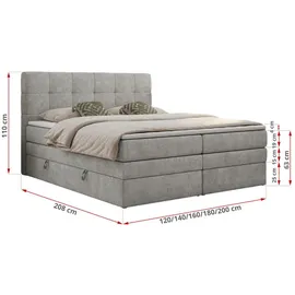 MKS Meble Boxspringbett mit Bettkasten ¦ grau ¦ Maße (cm): B: 200 H: 110