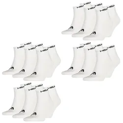 HEAD Herren Damen Unisex Quarter Kurzschaft Sport Socken - 6er 9er 12er Multipack in 39-42 12 Paar Weiß 12er Pack