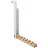 Relaxdays Türgarderobe klappbar, zum Einhängen, Türhaken für 6 Kleiderbügel, Metall & Holz, Haken für 2 cm Türfalz, weiß