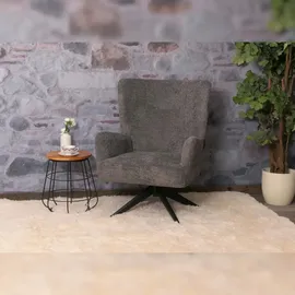 Mendler Lounge-Sessel HWC-N65, Cocktailsessel Polstersessel Relaxsessel, drehbar, Stoff/Textil Chenille Metall ~ dunkelgrau