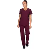 ALEZI Medizinischer Damen Kasack mit Stretch - Schrubb Set mit unserer elastischen medizinischen Berufkleidung - Medizinische Kleidung - Medizinische Uniform mit Oberteil und Hose - Bordeaux - L