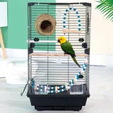 UUE Vogelkäfig für Wellensittiche & Nymphensittiche 37×28×63cm, Große Vogelvoliere mit Doppeltür & 8 Zubehör, Leicht zu Reinigen mit Herausnehmbarem Tablett, Für Innen & Außen​