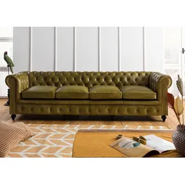 Massivmoebel24 Sofa 4-Sitzer Echtleder 274x82x75 grün CHESTERFIELD #304