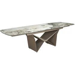 AC ANGEL CERDA Angel Cerdá Ovaler ausziehbarer Esstisch Oval Barrel Porzellan Marmor und Taupe metallischen Stahl 1154C 200 x 100 x 76