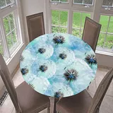 Morbuy Rund Tischdecke Elastisch, Löwenzahn Rund Tischdecken Wasserdicht Lotuseffekt Abwaschbar Abwischbar Tischtuch für Dekoration Küchentisch Garten Outdoor (Durchmesser 120cm,Aqua)
