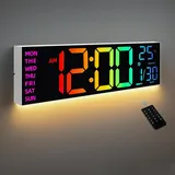 Digitale Wanduhr HAITANG 16,2 Zoll 8 Farben Temperatur Datum Nachtlicht