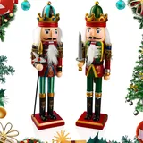 Szhhrxi 2025 Nussknacker Figur, 2 Große Nussknacker Weihnachtsfiguren aus Holz, Nussknacker Soldat im Erzgebirge-Stil, Handbemalter Traditionelle Weihnachtsdeko Nussknacker (B)