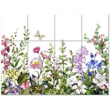 K&L Wall Art Fliesenaufkleber selbstklebende Fliesenaufkleber Sommerwiese Blumen 12er Set Wandtattoo