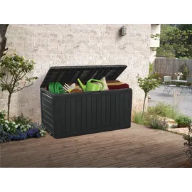 KETER Marvel Plus Aufbewahrungsbox, 270L Fassungsvermögen, wetterfest & langlebig, Sitzgelegenheit für 2 Personen, Grau, ideal für Garten, Terrasse & Balkon