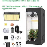 JUNG Gewächshaus Growbox Komplettset Anzuchtset mit Zuchtzelt 200W Lampe Anbau Pflanzen, BxTxH: 100x100x200,00 cm, Growbox, Gewächshaus Komplett Set - Schwarz
