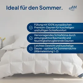 AM Qualitätsmatratzen Premium Sommer Daunen Bettdecke Weiß, Textil, Uni, Füllung: Rechteckig, 140x200 cm Oeko-Tex® Standard 100% Schlaftextilien, Bettdecken