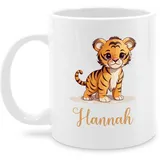 Tasse Tassen 325ml - Tiger mit Namen - Zootiere Tiermotiv - 325 ml - Weiß - personalisierte tiger, tigermotiv name und personalisieren motiv geschenke