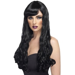 Smiffys Kostüm-Perücke Desire schwarz, Lange gewellte Frisur für Divas, Meerjungfrauen oder Festivals schwarz
