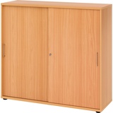 bümö Schiebetürenschrank "3OH" - Aktenschrank abschließbar, Sideboard Schrank mit Schiebetüren in Buche - Büroschrank aus Holz mit Schiebetür, Büro