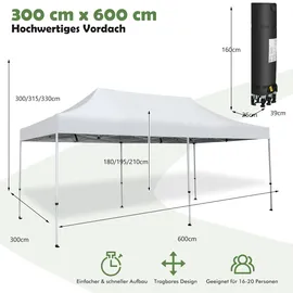 Costway Faltpavillon 3 x 6 m inkl. 4 Seitenteile Weiß/Silber
