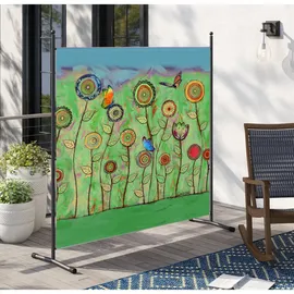 Quick Star Paravent Mehrfarbig, Grün, Metall, 178x180 cm Green Flowers | Sichtschutz, Sichtschutz Garten Balkon Sichtschutze