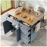 Odikalo Kücheninsel küchenschrank Sideboard Kommode, (Kücheninsel (110×45-75×92cm), Modernes Küchensiland, Küchenschrank, Abnehmbare Servierwagen buffetschrank, Speisewagen mit Vintage-Muster, buffetschrank, Multifunktionale Esstisch mit Speicherraum,weiß) blau